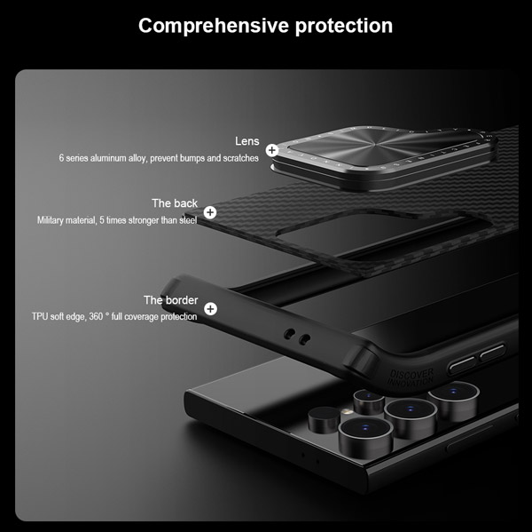 خرید قاب ضد ضربه Kevlar کمرا استند نیلکین Samsung Galaxy S24 Ultra مدل CarboProp