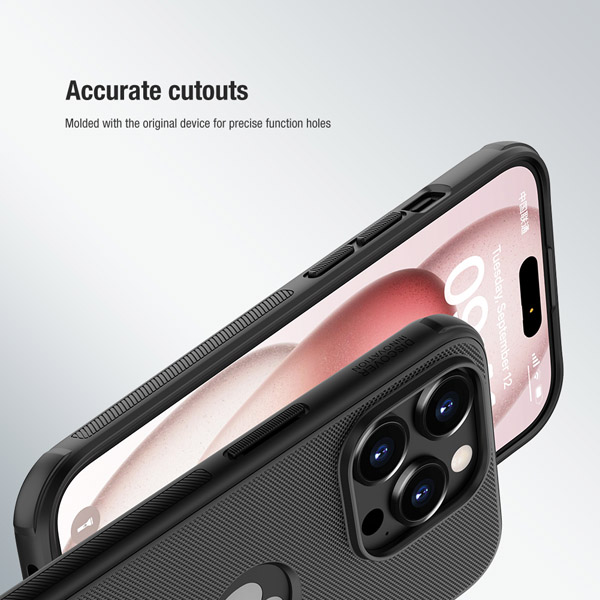 خرید قاب ضد ضربه حفره لوگو iPhone 15 Pro Max مارک نیلکین مدل Super Frosted Shield Pro ( With LOGO cutout )
