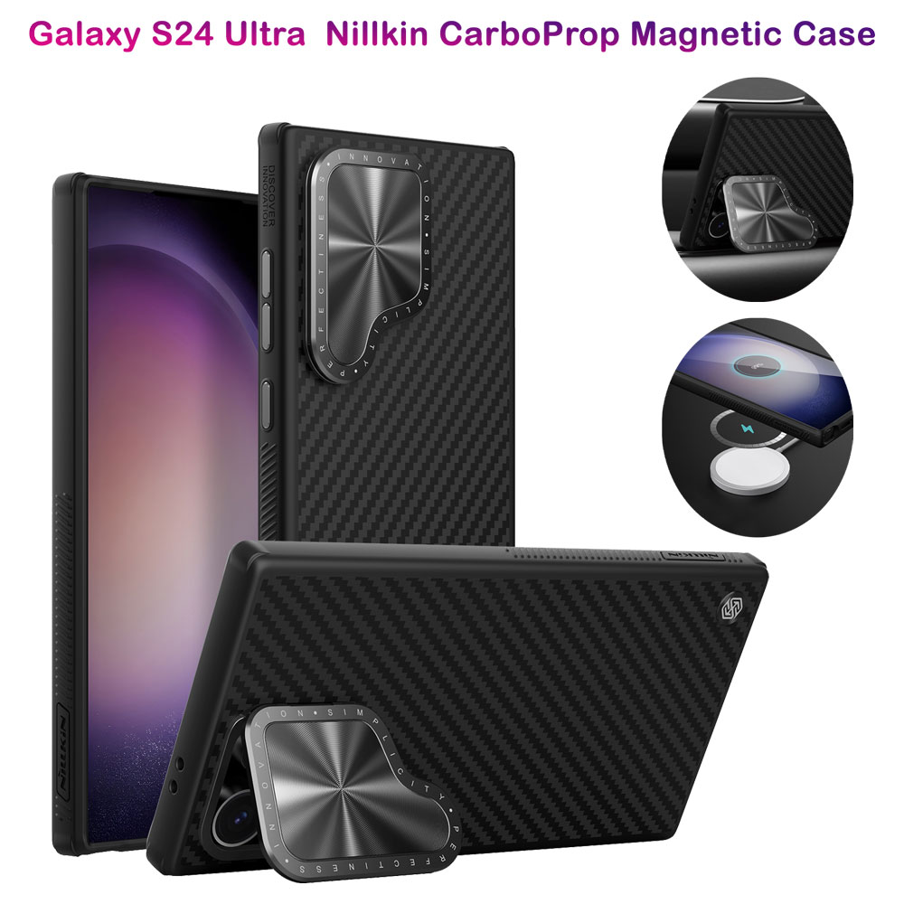 خرید قاب ضد ضربه مگنتی Kevlar کمرا استند نیلکین Samsung Galaxy S24 Ultra مدل CarboProp Magnetic