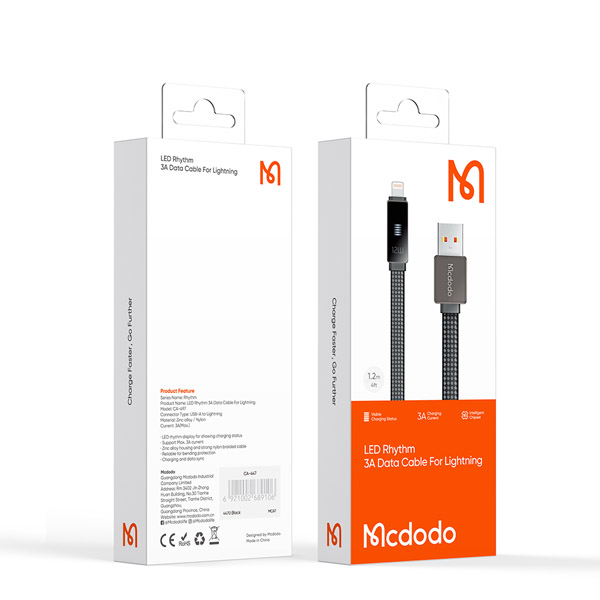 خرید کابل شارژ و دیتا USB به Lightning هوشمند دیجیتالی LED دار مک دودو Mcdodo CA-4970