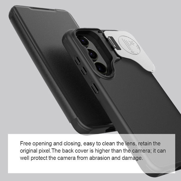 خرید کیف چرمی محافظ دوربین دار Samsung Galaxy S24 Plus مارک نیلکین مدل Qin Prop Leather Case