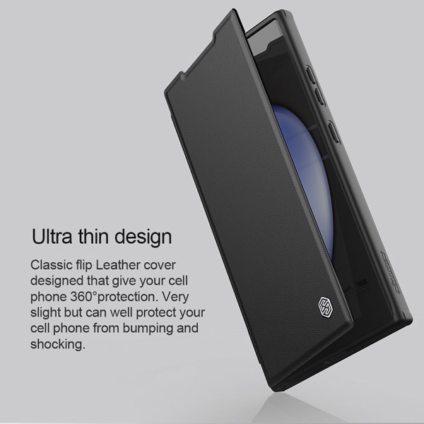 خرید کیف چرمی محافظ دوربین دار Samsung Galaxy S24 Ultra مارک نیلکین مدل Qin Prop Leather Case