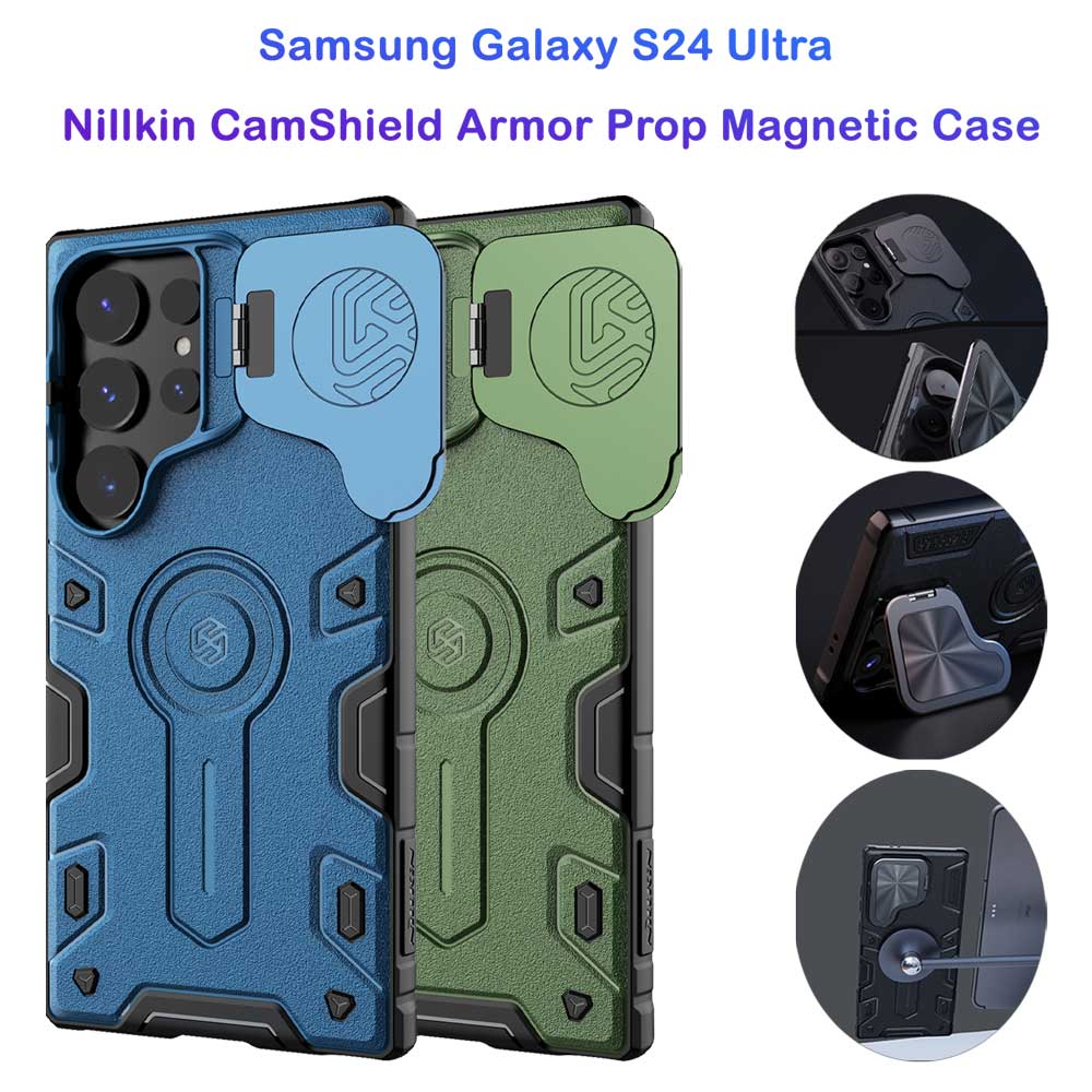 خرید گارد ضد ضربه مگنتی کمرا استند نیلکین Samsung Galaxy S24 Ultra مدل Camshield Armor Prop Magnetic