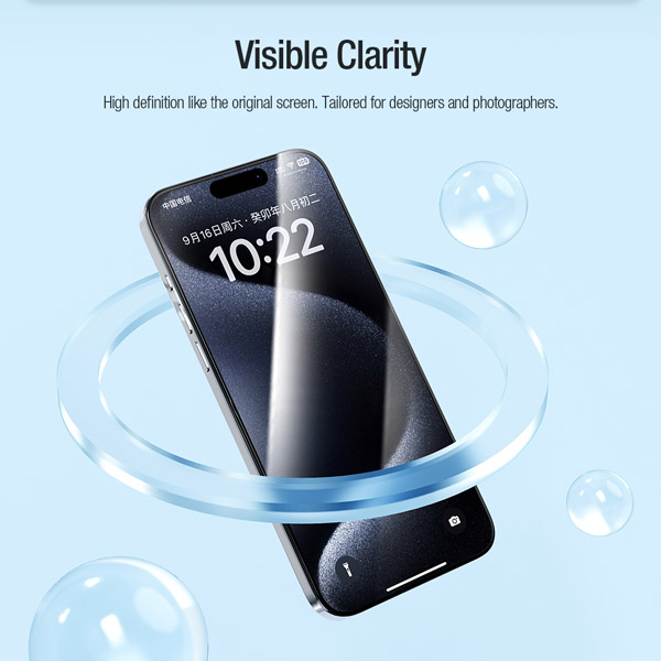 خرید گلس شیشه ای ایربگ دار با ابزار مخصوص نصب iPhone 15 Pro Max برند نیلکین مدل EZ SET