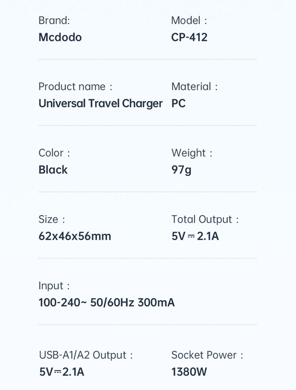 خرید تبدیل پریز برق چند کاره و آداپتور شارژ 10.5 وات مسافرتی مک دودو Mcdodo CP-4120