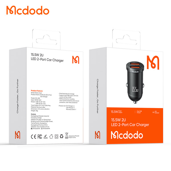 خرید شارژر فندکی 15.5 وات 2 پورت مک دودو مدل Mcdodo CC-295