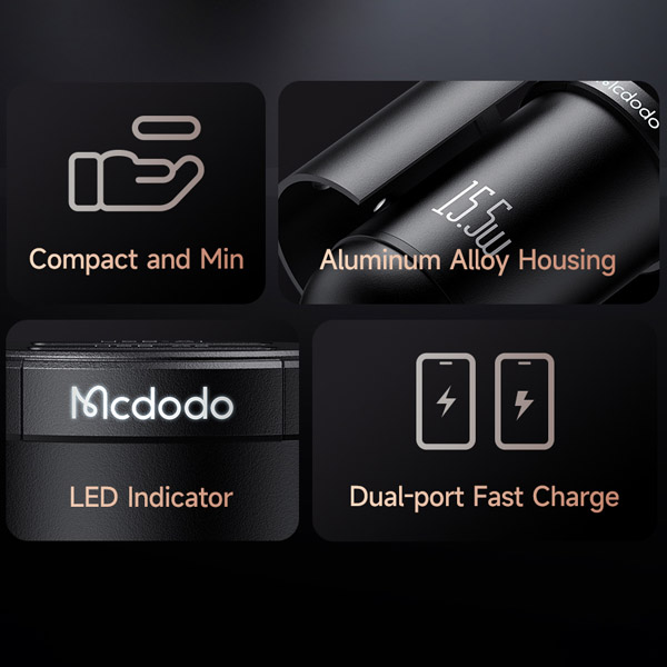 خرید شارژر فندکی 15.5 وات 2 پورت مک دودو مدل Mcdodo CC-295