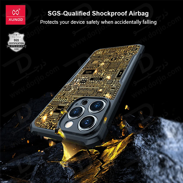 خرید قاب لوکس طلایی iPhone 15 Pro مارک XUNDD سری GOLD MOOOPAA