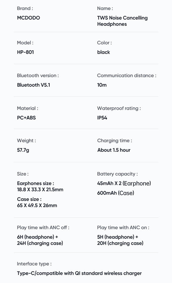 خرید هندزفری بلوتوثی شارژ وایرلس با حذف نویز ANC و ENC مک دودو Mcdodo HP-8010