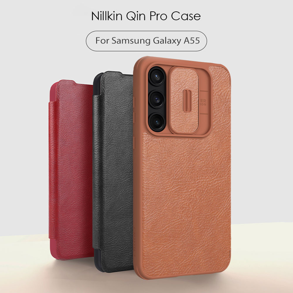 خرید کیف چرمی محافظ دوربین دار Samsung Galaxy A55 مارک نیلکین مدل Qin Pro Leather