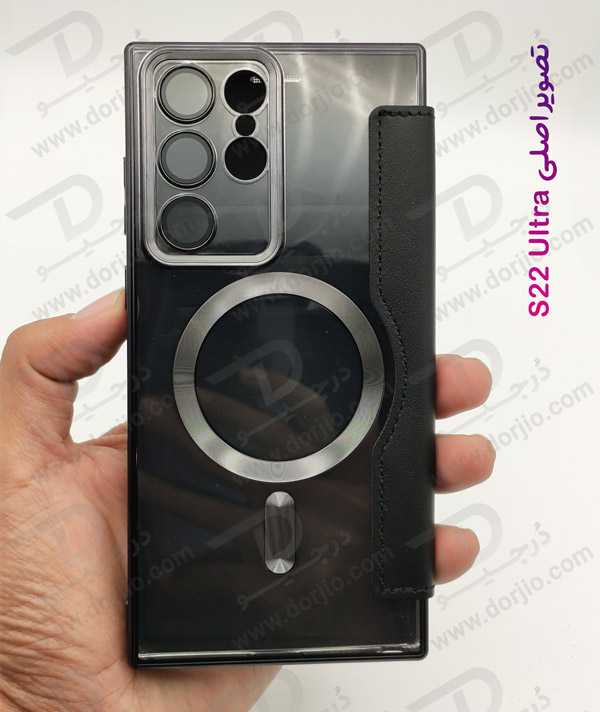 خرید کیف کلاسوری پشت شفاف مگ سیف محافظ لنز دار Samsung Galaxy S22 Ultra