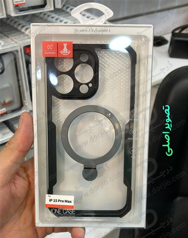 خرید گارد شفاف رینگ استند مگ سیف iPhone 15 Pro Max مارک XUNDD سری Beatle Magnetic Holder