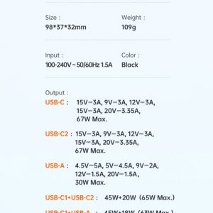 خرید شارژر دیواری 65W وات Gan 5 با سه خروجی برند مک دودو مدل Mcdodo CH-1540