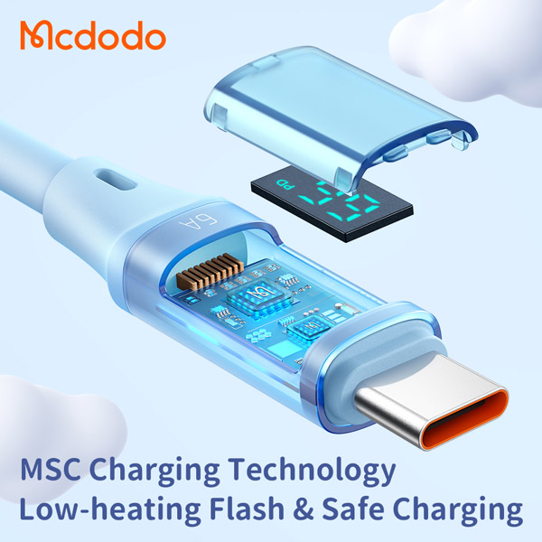 خرید کابل سیلیکونی 1.2 متری 66 وات USB به Type-C نمایشگر LED مک دودو Mcdodo CA-192