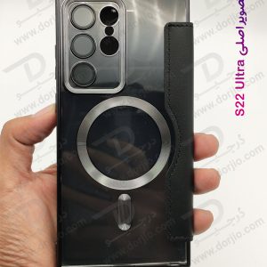خرید کیف کلاسوری پشت شفاف مگ سیف محافظ لنز دار Samsung Galaxy S22 Ultra