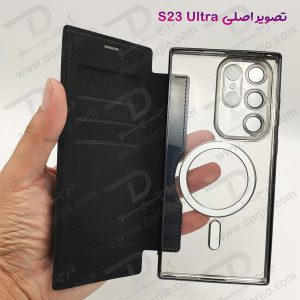 خرید کیف کلاسوری پشت شفاف مگ سیف محافظ لنز دار Samsung Galaxy S23 Ultra