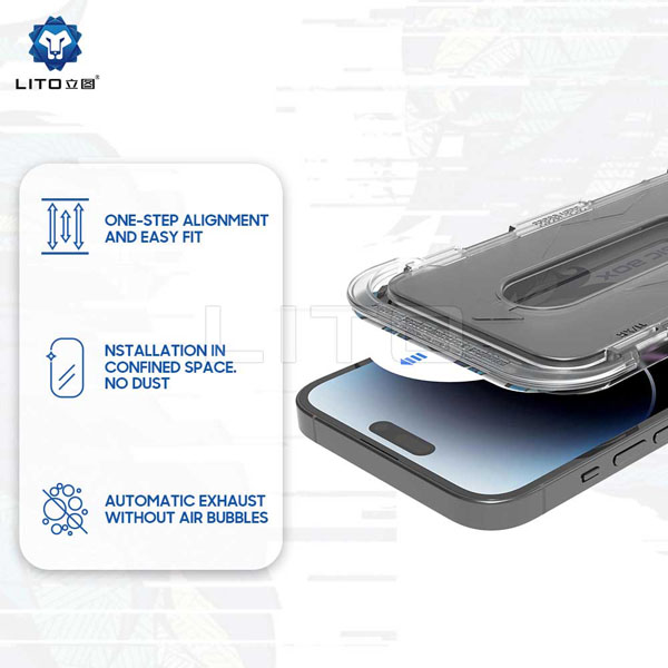 خرید گلس حریم شخصی با ابزار مخصوص نصب iPhone 15 Pro Max مارک LITO مدل Magic Box D+ Privacy Glass