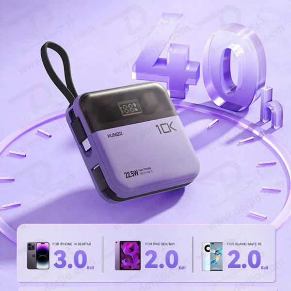 پاور بانک 10000 میلی آمپر 22.5W با دو کابل شارژ متصل مارک XUNDD مدل XDCH-058-1