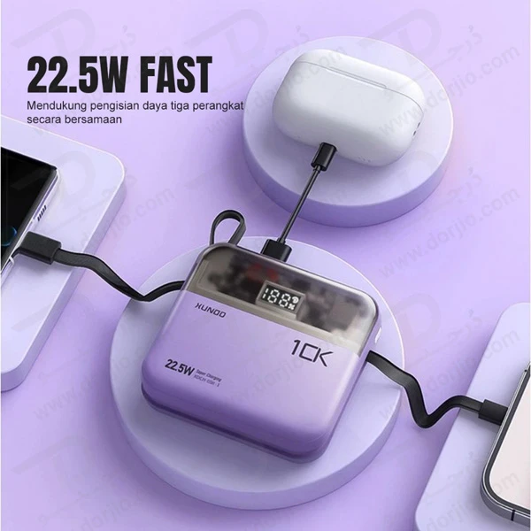 پاور بانک 10000 میلی آمپر 22.5W با دو کابل شارژ متصل مارک XUNDD مدل XDCH-058-1