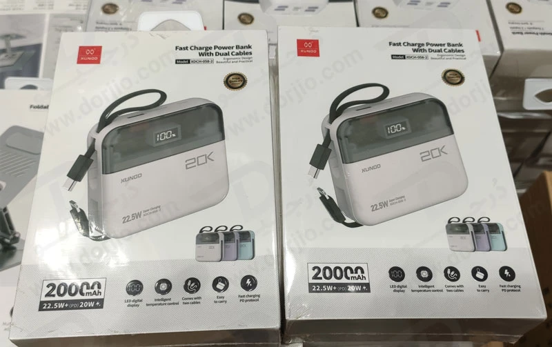 خرید پاور بانک 20000 میلی آمپر 22.5W با دو کابل شارژ متصل مارک XUNDD مدل XDCH-058-2