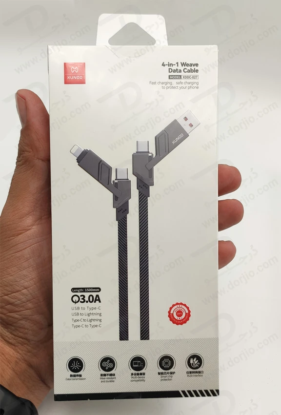 خرید کابل 1.5 متری شارژ و دیتا 4 کاره Type-C و Lightning و USB برند و مدل XUNDD XDDC-027