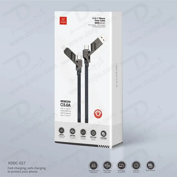 خرید کابل 1.5 متری شارژ و دیتا 4 کاره Type-C و Lightning و USB برند و مدل XUNDD XDDC-027