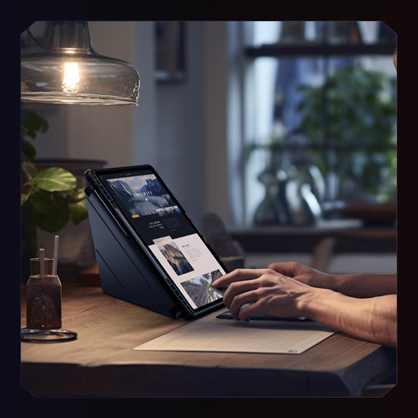 خرید کیف چرمی پشت شفاف ایربگ دار استند تاشو چند زاویه Samsung Galaxy Tab S9 FE Plus مارک نیلکین مدل Bumper Pro