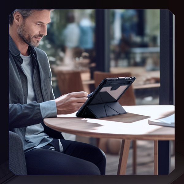 خرید کیف چرمی پشت شفاف ایربگ دار استند تاشو چند زاویه Samsung Galaxy Tab S9 FE Plus مارک نیلکین مدل Bumper Pro