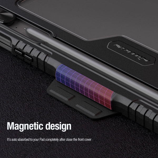 خرید کیف چرمی پشت شفاف ایربگ دار استند تاشو چند زاویه Samsung Galaxy Tab S9 FE Plus مارک نیلکین مدل Bumper Pro