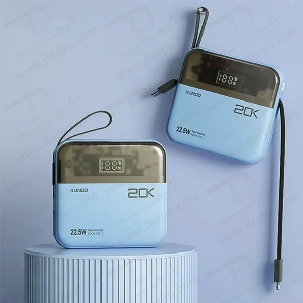 خرید پاور بانک 20000 میلی آمپر 22.5W با دو کابل شارژ متصل مارک XUNDD مدل XDCH-058-2