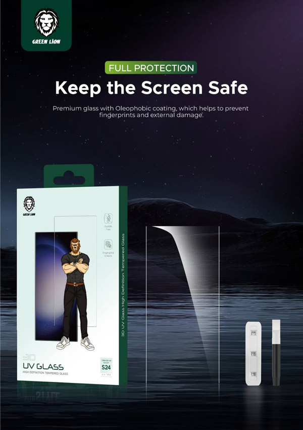 خرید گلس UV شفاف تمام صفحه Samsung Galaxy S24 Ultra مارک Green Lion