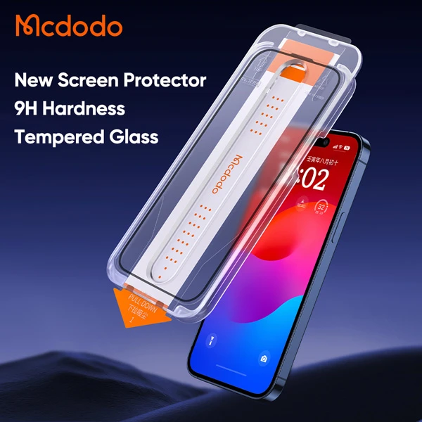 خرید گلس شیشه ای شفاف با ابزار مخصوص نصب iPhone 15 Pro Max مارک اصلی Mcdodo