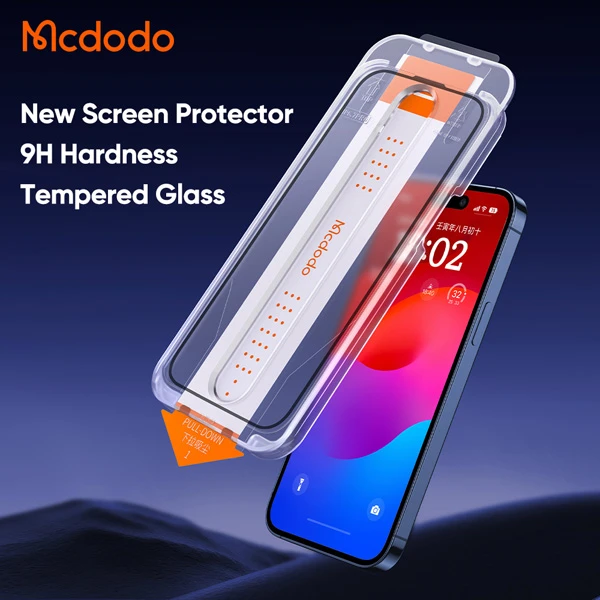 خرید گلس شیشه ای شفاف با ابزار مخصوص نصب iPhone 15 مارک اصلی Mcdodo