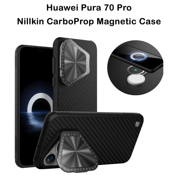 قاب ضد ضربه مگنتی کمرا استند نیلکین Huawei Pura 70 Pro مدل CarboProp Magnetic 1