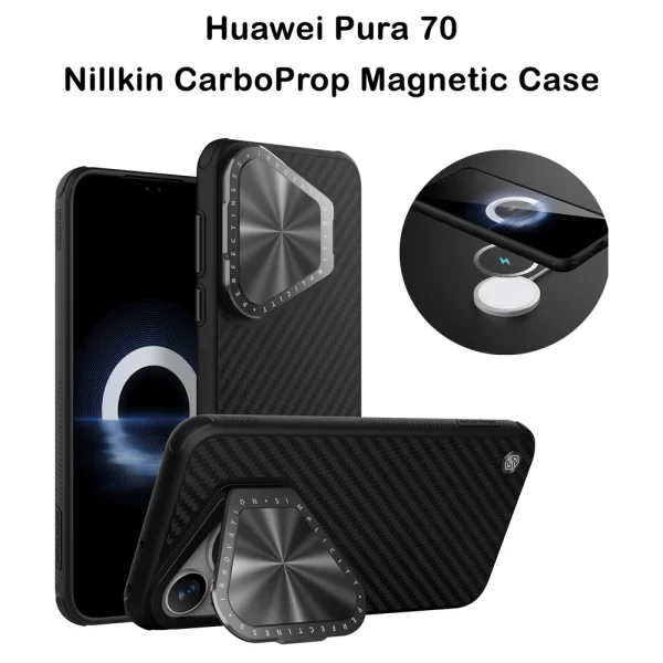 خرید قاب ضد ضربه مگنتی کمرا استند نیلکین Huawei Pura 70 مدل CarboProp Magnetic