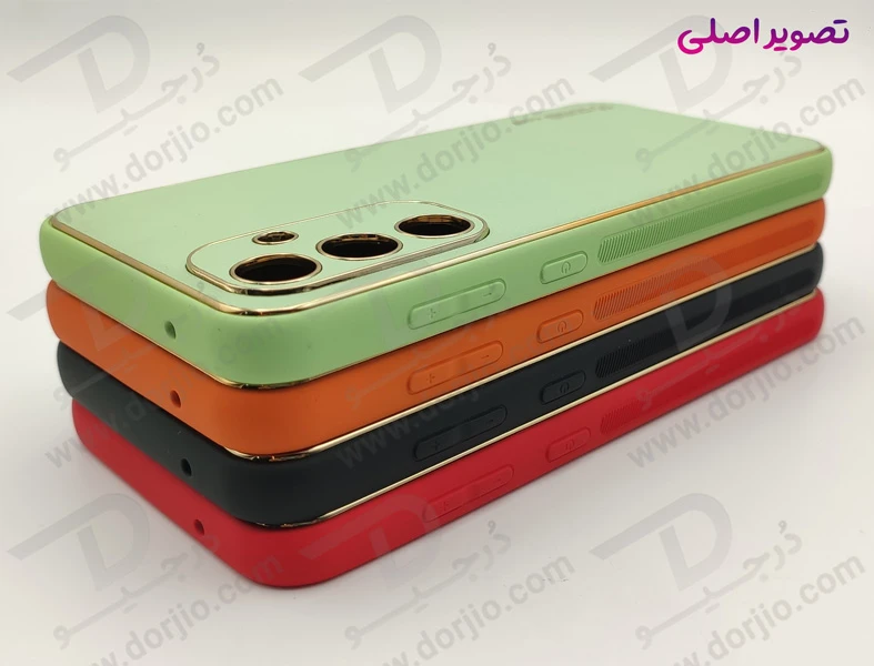 خرید قاب چرمی فریم طلایی محافظ دوربین دار Samsung Galaxy S24 Plus