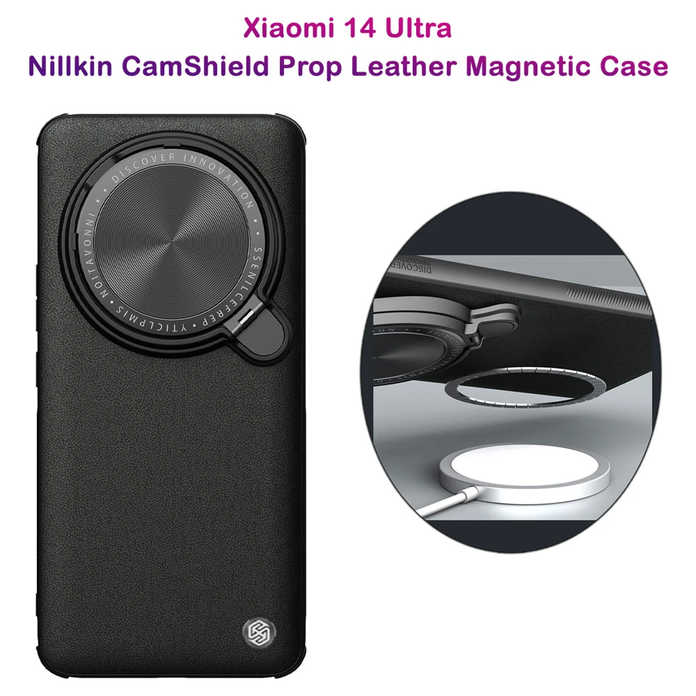 قاب چرمی مگنتی کمرا استند نیلکین Xiaomi 14 Ultra مدل CamShield Prop Leather Magnetic