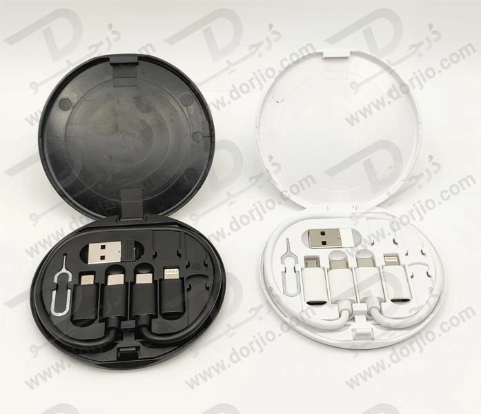 خرید پک تبدیلی با کابل شارژ سریع 60 وات و سوزن سیم کارت و مبدل های Type-C و Lightning و USB