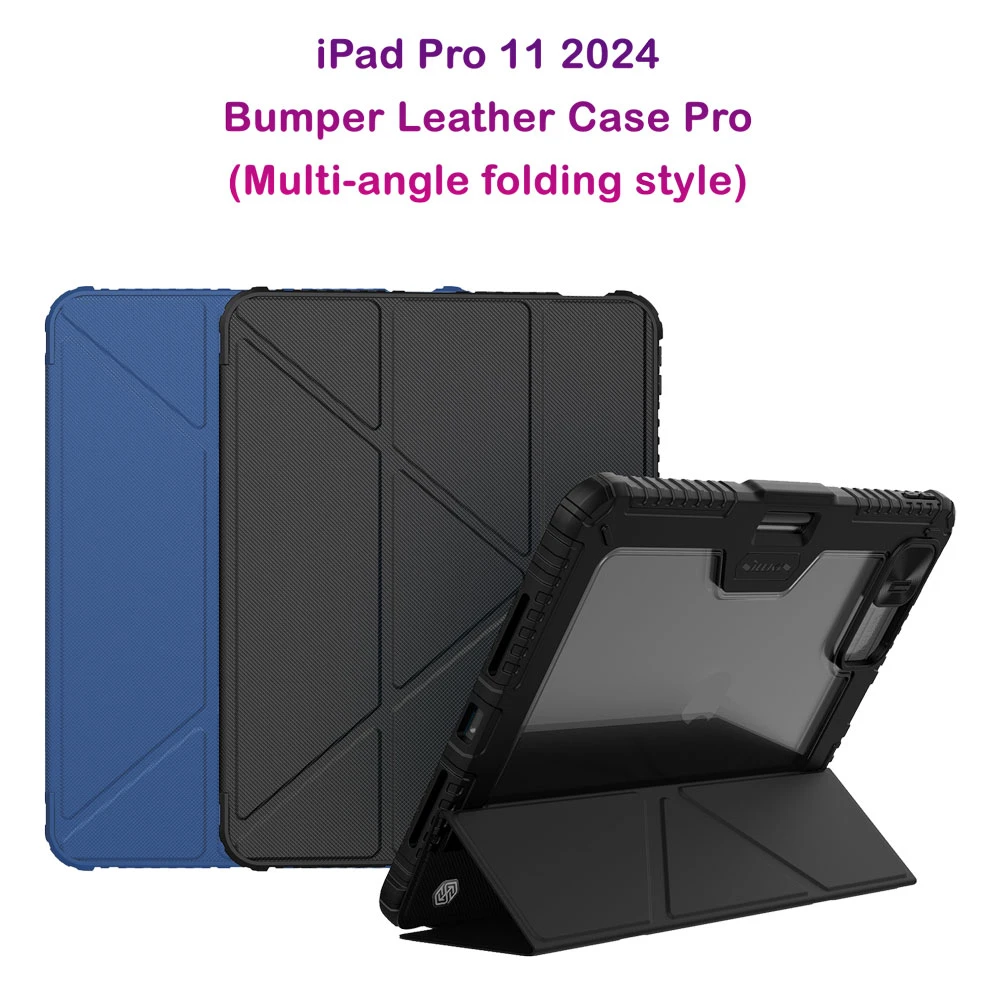 کیف چرمی پشت شفاف ایربگ دار استند تاشو چند زاویه iPad Pro 11 2024 مارک نیلکین مدل Bumper Pro
