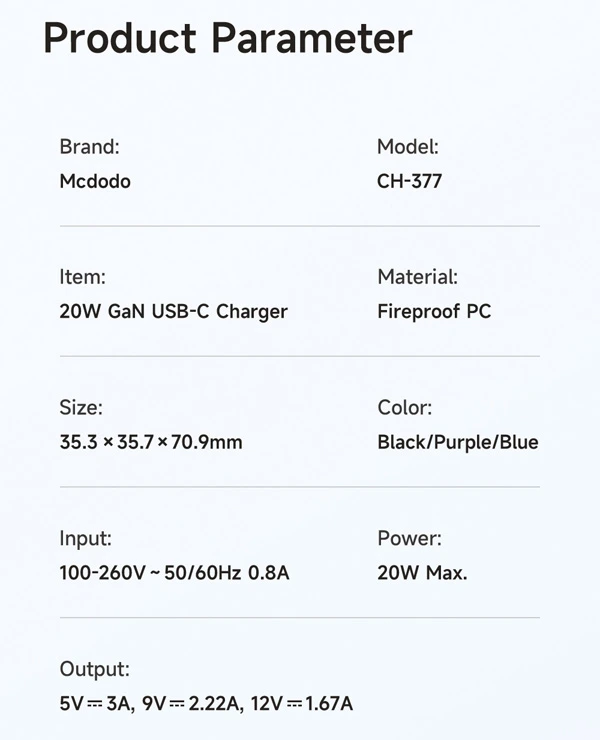 خرید شارژر دیواری 20W وات Gan PD مک دودو مدل Mcdodo CH-377