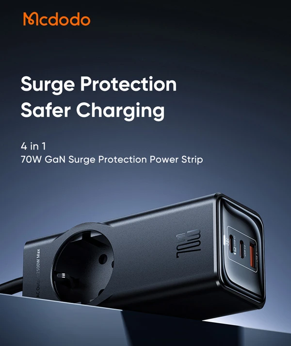 خرید محافظ برق و آداپتور شارژ 70 وات Gan مک دودو مدل Mcdodo CH-4620