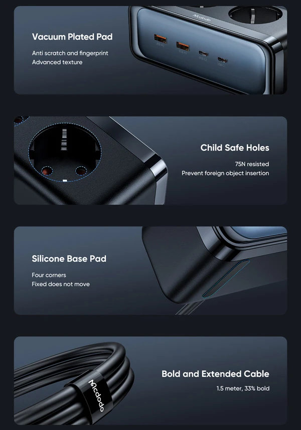 خرید چند راهی محافظ برق 2 پورت و آداپتور شارژ 70 وات Gan مک دودو مدل Mcdodo CH-4610