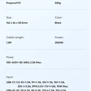 خرید چند راهی محافظ برق 2 پورت و آداپتور شارژ 70 وات Gan مک دودو مدل Mcdodo CH-4610