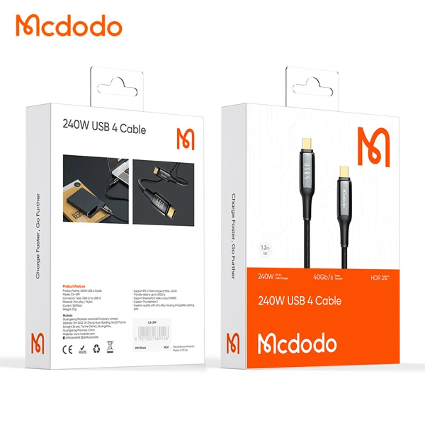 خرید کابل شارژ و دیتا 240 وات 1.2 متری USB 4.0 دو سر Type-C مک دودو مدل Mcdodo CA-2990