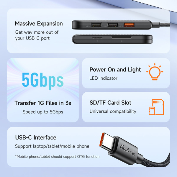 هاب 5 کاره تایپ سی مارک Mcdodo HU-143 با پشتیبانی از کارت حافظه و موبایل