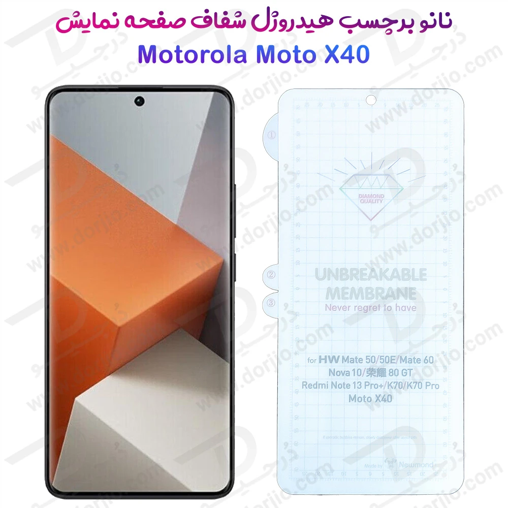 نانو برچسب هیدوروژل شفاف صفحه نمایش Motorola Moto X40 مدل Unbreakable Hydrogel