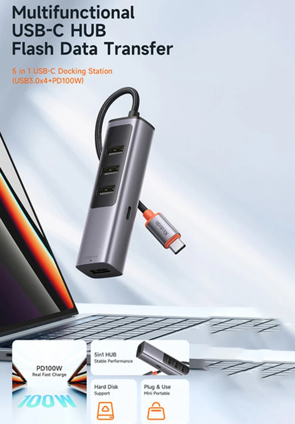 خرید هاب تبدیل 5 کاره تایپ سی 100 وات مارک Mcdodo HU-1120 با پشتیبانی از OTG موبایل