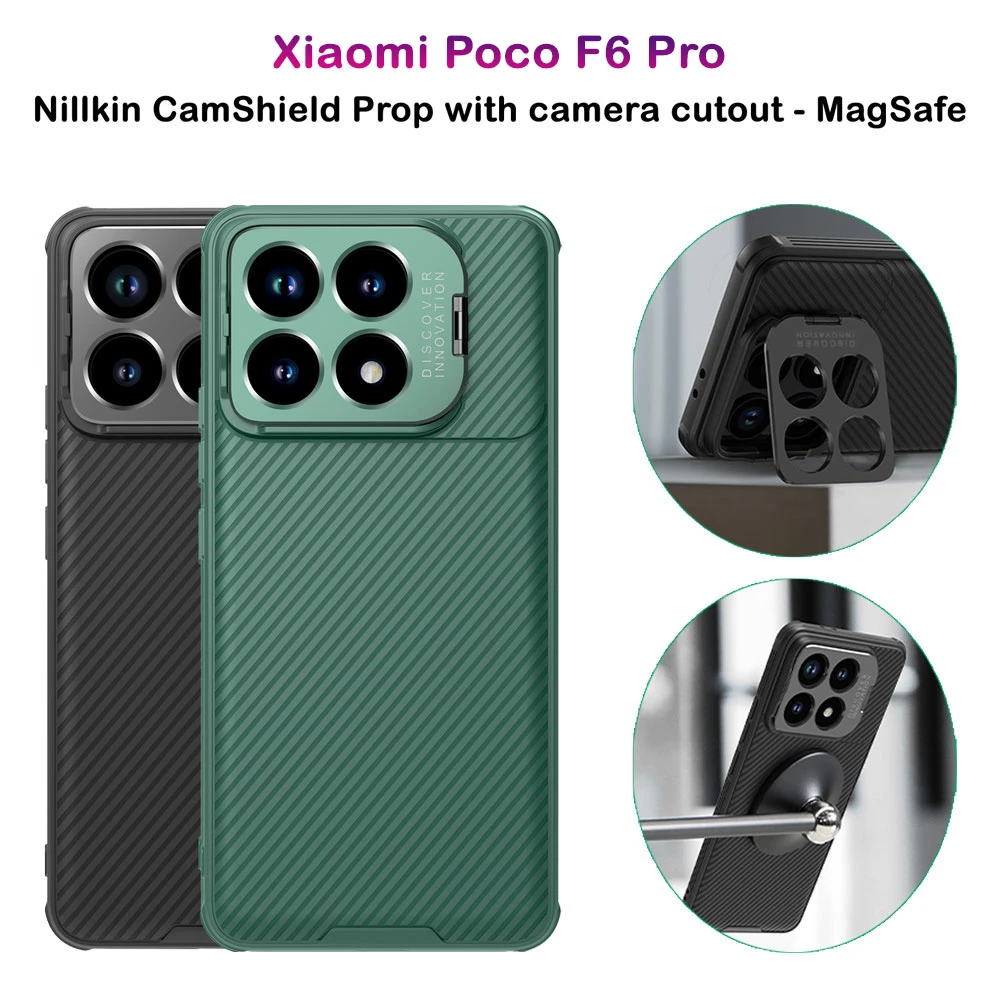 خرید قاب مگنتی کمرا استند نیلکین Xiaomi Poco F6 Pro مدل CamShield Prop Camera Cutout MagSafe
