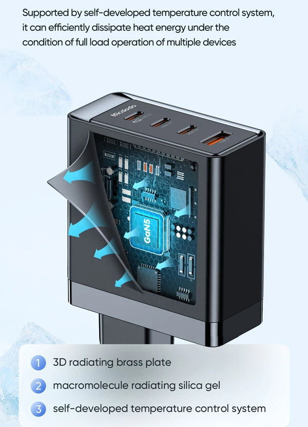 خرید شارژر دیواری 4 پورت 100W با کابل 2 متری Type-C مک دودو مدل Mcdodo CH-5141