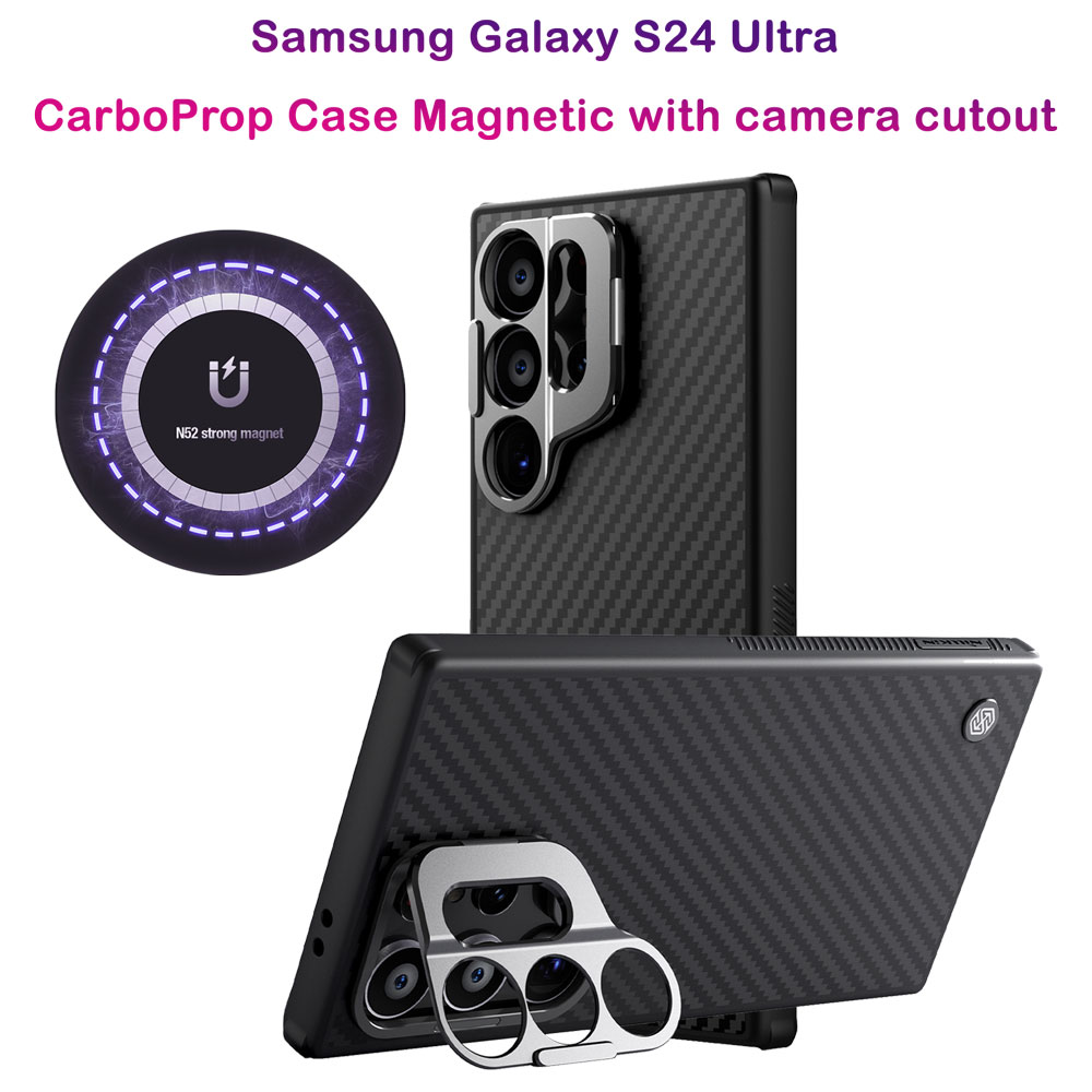 خرید گارد ضد ضربه مگنتی کمرا استند نیلکین Samsung Galaxy S24 Ultra مدل CarboProp Magnetic
